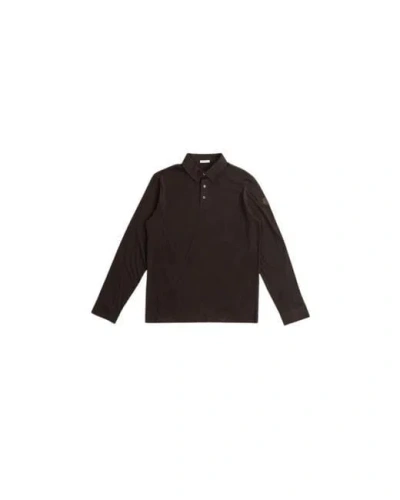 Moncler Brown Long-sleeved Polo Shirt From Rich, Solid Color. Long Sleeves And Collar With B In 259