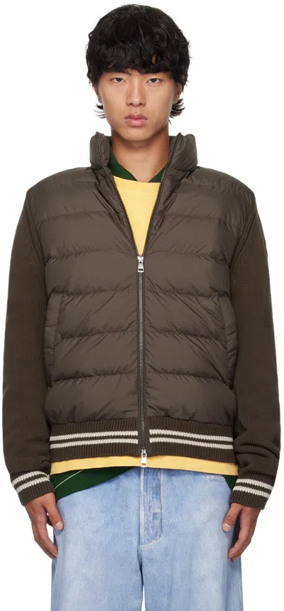 Moncler Brown Paneled Down Cardigan In 243 Brown