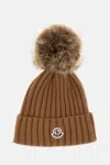 Moncler Wool Beanie Featuring Pom-pom Detail In Brown