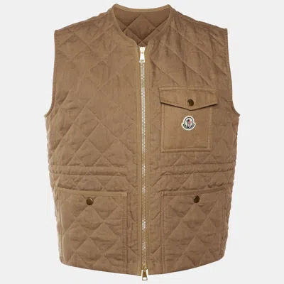 Pre-owned Moncler Brown Quilted Linen Vigny Zip Up Gilet Xl