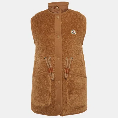 Pre-owned Moncler Brown Shearling Bost Teddy Down Vest S