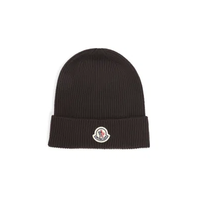 Moncler Brown Textured Logo Beanie Hat