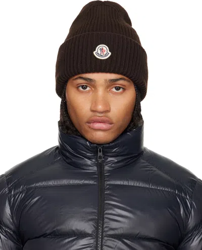 Moncler L And Cashmere Tricot Beanie Hat In Brown