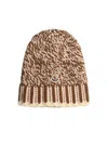 Moncler Logo Patch Knitted Beanie In Brown