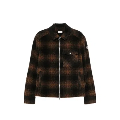 Moncler Brown-black Check Jacket In Multi