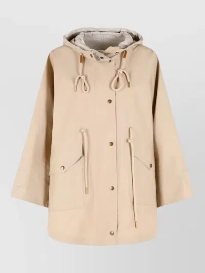 Moncler Bruerra Hooded Cape Cotton Blend Jacket In Neutral