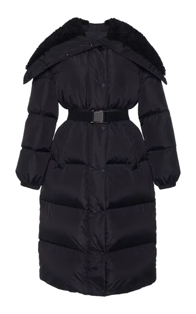 Moncler Bruneaux Shearling-trimmed Nylon Down Coat In Black