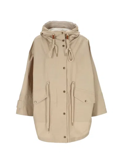 Moncler Buttoned Hooded Drawstring Coat In Black