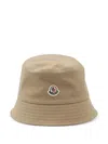 Moncler Bucket Hat With Embroidered Logo And Stitched Brim In Beige