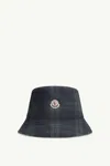 Moncler Checked Pattern Reversible Bucket Hat Design In Blue