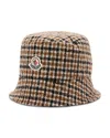 Moncler Reversible Check Logo Patch Bucket Hat In Brown