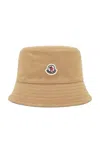 Moncler Logo Bucket Hat With Stitched Brim In Warm Beige