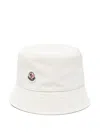Moncler Logo Bucket Hat Soft Fabric Stitched Brim In White