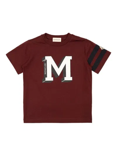 Moncler Kids' Burgundy Cotton T-shirt With Printed Logo