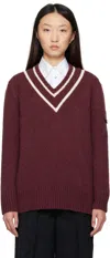 Moncler Burgundy Padded V-neck Sweater In Brown