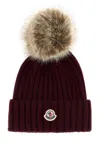 Moncler Burgundy Wool Beanie Hat In Burgundy