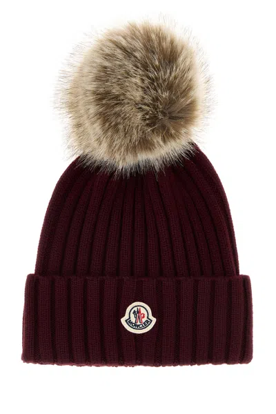 Moncler Burgundy Wool Beanie Hat
