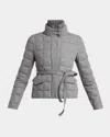 Moncler Women Bussettes Wool Blend Belted Short Down Jacket Grey In Gray