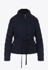 Moncler Quilted High Collar Jacket With Button Accents In Blue