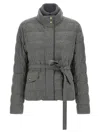 Moncler Women Bussettes Wool Blend Belted Short Down Jacket Grey In Gray