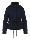 Moncler Quilted High Collar Jacket With Button Accents In Blue