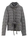 Moncler Women Bussettes Wool Blend Belted Short Down Jacket Grey In Gray