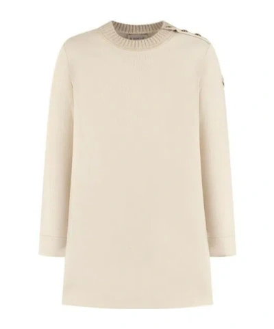 Moncler Button-detailed Crew-neck Dress In Pink