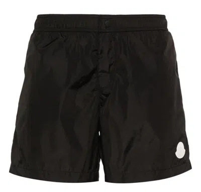 Moncler Button Detailed Logo Patch Swim Shorts In Black