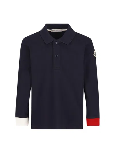 Moncler Kids' Button Detailed Long-sleeved Polo Shirt In Blue