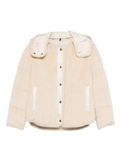 Moncler Ciboulette Hooded Shell-trimmed Plush Down Jacket In Neutral