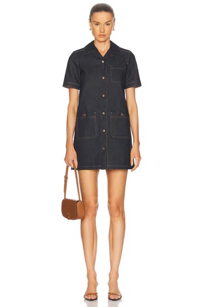 Moncler Short Sleeve Denim Dress With Front Pockets In Blue