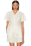 Moncler Short-sleeve Cotton Blend Shirt With Embroidered Design