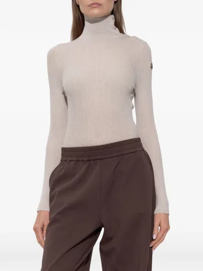 Moncler Button-detail Ribbed Sweater In Neutral