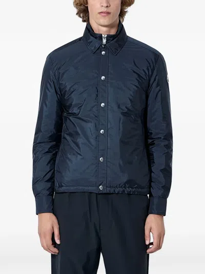 Moncler Stand Collar Water Resistant Casual Coat In Blue