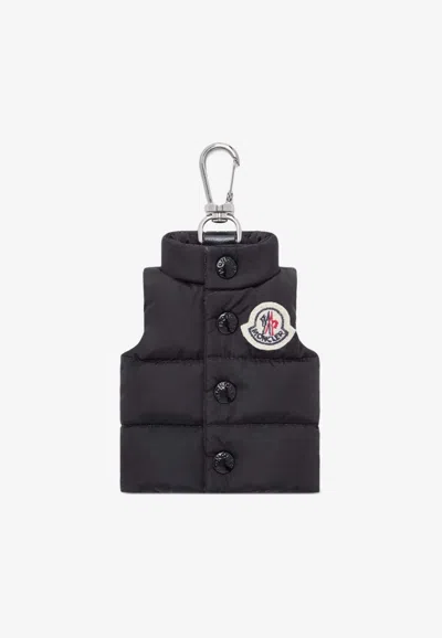 Moncler Buttoned Padded Vest Keyring In Black