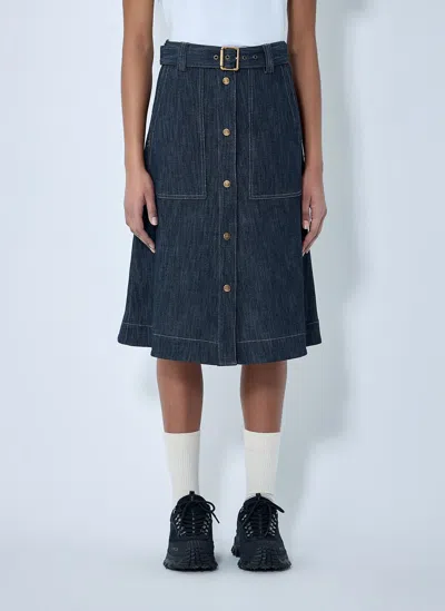 Moncler Button-front Denim Midi Skirt In Blue