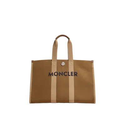 Moncler Logo Canvas Tote Bag, Men, Green, Size: One Size