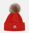 Moncler Cable-knit Cashmere And Wool-blend Beanie In Red