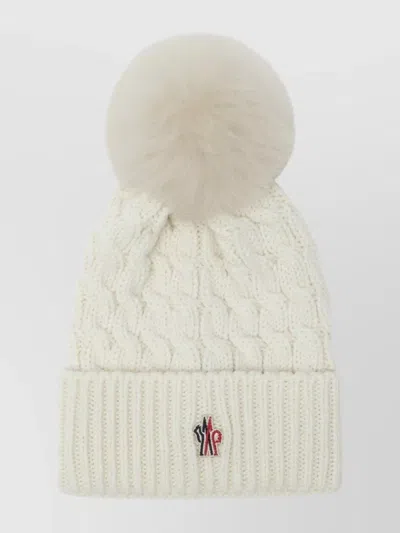 Moncler Cable Knit Hat Featuring Decorative Pom Pom In Neutral
