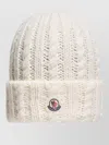 Moncler Cable Knit Hat Folded Cuff Texture In White