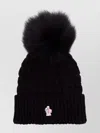 Moncler Cable Knit Hat With A Pom Pom In Black