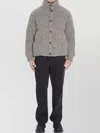 Moncler Cable Knit High Collar Cardigan In Gray