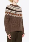 Moncler Cable Knit Jacquard Sweater In Brown
