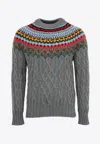 Moncler Cable Knit Jacquard Sweater In Gray