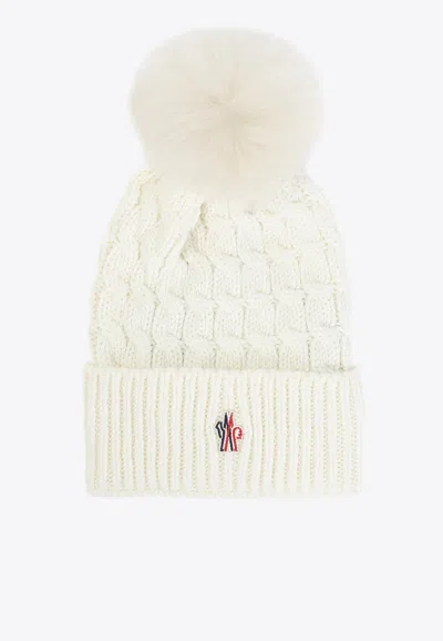 MONCLER CABLE KNIT LOGO POM POM BEANIE