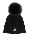 Moncler Cable-knit Pom-pom Beanie Hat In Black