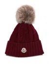 Moncler Cable-knit Pom-pom Beanie Hat In Red