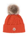 Moncler Cable-knit Pom-pom Beanie In Orange