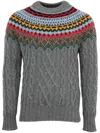 Moncler Cable Knit Jacquard Sweater In Grey