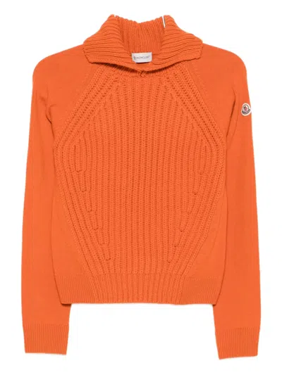 Moncler Cable-knit Turtleneck Sweater In Orange